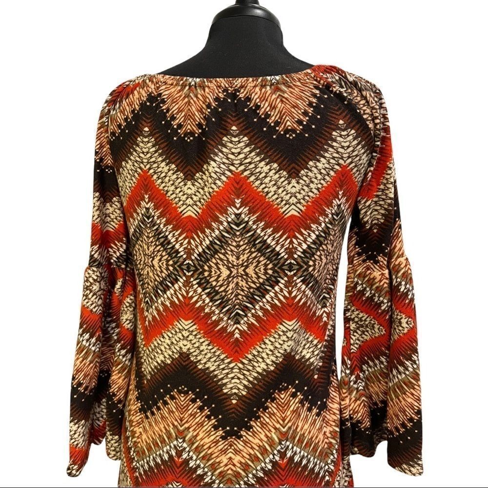 WINWIN Retro Patterned Bell Sleeve Tunic Sz S-M - Picture 7 of 11